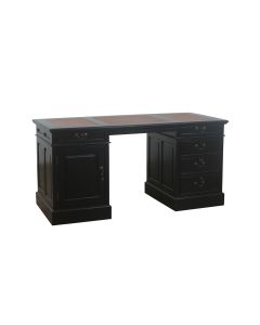 Engels bureau in donker mahonie met leder inleg